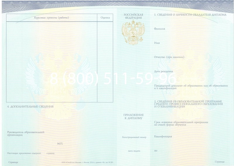 Купить Диплом колледжа (Спецбланк) 2014-2024 года в Саранске